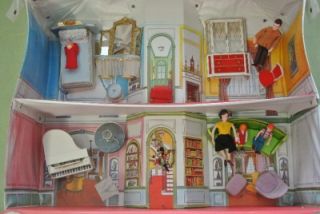 Vintage Ideal Vinyl Princess Patti Dollhouse w Furniture Family Figures
