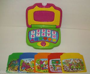 2002 Barney PBS Kids Learning Laptop Computer Complete 5 Cartridges Musical Toy