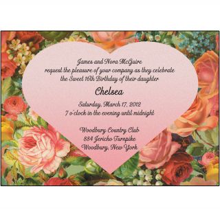 25 Personalized Sweet 16 Party Invitations Victorian Roses SW16 5001