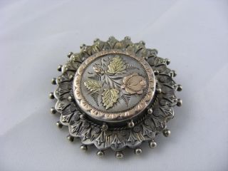 Antique Victorian Solid Silver Rose Gold Secret Mourning Pin Brooch Flowers