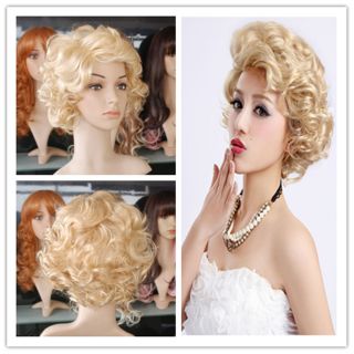 Marilyn Monroe 30cm Short Gold Sexy Curly Fashion Party Wig SYN03 A Free Wig Cap