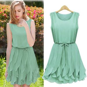 Women Elegant Mint Green Sleeveless Chiffon Dress