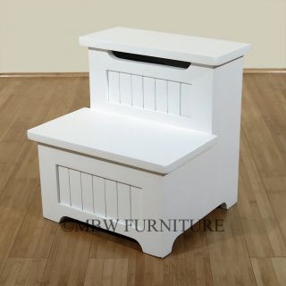 Solid Mahogany White Finish 2 Step Library Step Stool w Lift Top Storage 41 3A