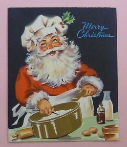 Vintage Greeting Santa Cooking with His Gold Pot Christmas Card