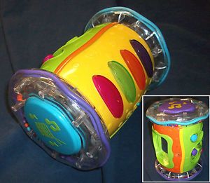 Kids II Baby Infant Developmental Rolling Drum Rattle Toy Music Lights Mirror