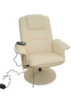 PU Leather Vibrating Heated Massage Recliner TV Game Chair w Ottoman Cream
