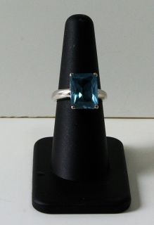 5 Ct Blue Topaz 13mm Emerald Cut 925 Sterling Silver Ring Sz 6 3 4
