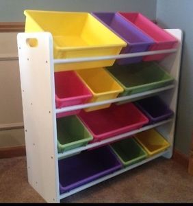 Battat 4 Tier 12 Plastic Storage Bins Wood Organizer Shelf Children Kid Girl Toy