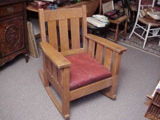 Antique Arts Crafts Signed Lifetime Mission Tiger Oak Rocker Chair Limbert Era