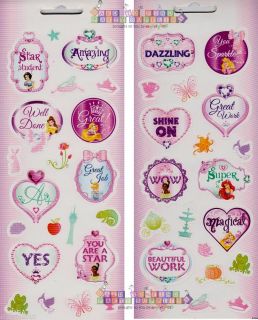 4 Sheets Disney Princess Stickers Birthday Party Supplies Favors Belle Ariel