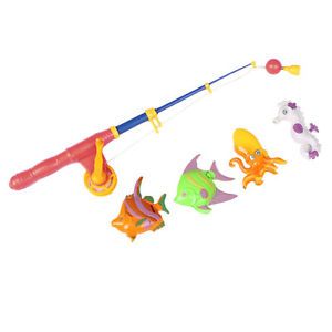 Orange Blue Plastic Fish Magnets Accent Fishing Toy Set for Kids