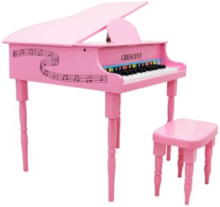 New Crescent 30 Keys Pink Baby Toy Grand Piano with Bench for Kids Age 3 9