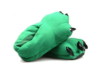 Green Dinosaur Plush Slippers Kids Size
