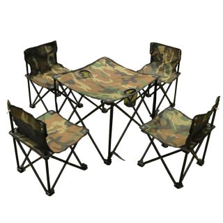 Outdoor Folding Portable Camouflage Table 4 Chairs Camping Picnic Table Set