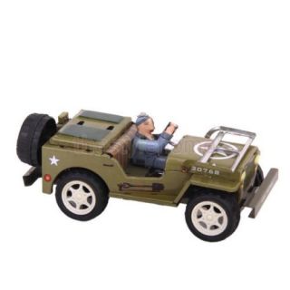 Vintage Cool Army Green Windup Willys Jeep Wind Up Model Toy Collectible Gifts