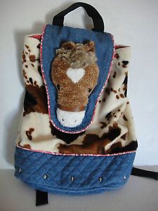 Kids Girls Horse Pony Denim Backpack Bag by Douglas "The Cuddle Toy" Paint Print