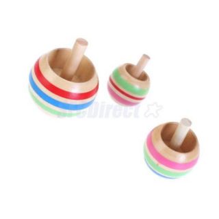 3 PC Kids Classic Educational Spinning Top Toy Wooden Colorful Stripes 3 Sizes