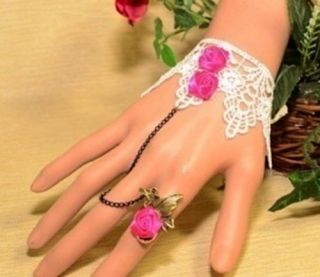 Vintage Gothic Black Lace Rose Flower Gemstone Punk Bracelet Bangle Ring Party