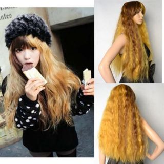 Sexy Punk Style Womens Wild Curly Up Wave Blonde Wigs Cosplay Party Long Hair
