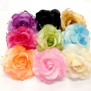 UPICK Vintage Rose Flower Chic Glitter Organza Hair Clip Bow Wedding Party A1431