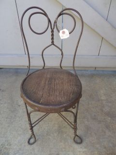 Vtg Antique Iron Metal Childs Patio Ice Cream Parlor Twisted Chair Stool Shabby