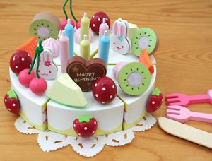 Wooden Pretend Toy Birthday Cake Kid Girl Party Decorations Mother Garden MG012