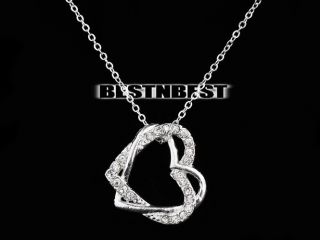Women Girls Clear Crystal Rhinestone Heart Shaped Pendant Necklace Chain Gift