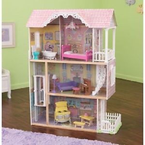 Large Big Wooden Doll House Set Kit with Furniture for Barbie and Kids Girl Toy