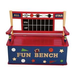 Boys All Star Sports Bench Seat Storage Kids Toy Box Chest Wood Wooden Childrens