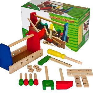 Children's Wooden Tools Hammer Screwdriver Kids Fun Toy Storage Carry Box Gift