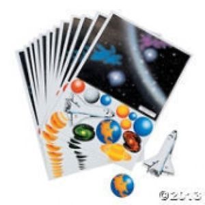 12 Solar System Space Stickers Sheets Kids Birthday Party Favors Toys Treats