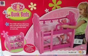 Pink Kids Baby Doll Bunk Beds Bedding Twin Fit 18" American Girl Pretend Toy Set
