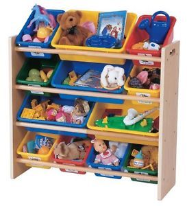 New Tot Tutors Toy Organizer Storage Bins Kids Childrens Wood Rack 4 Tier Multi