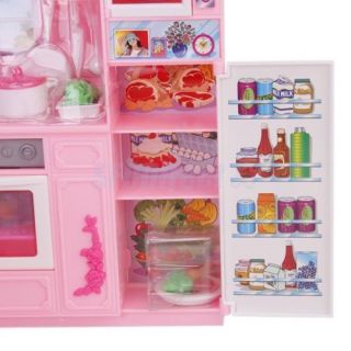 Kids Play Learn Dollhouse Furniture Toy Full Kitchen Refrigerator Set for Barbie