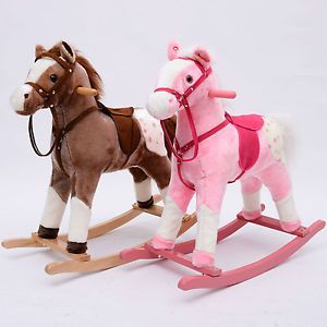 Kids Plush Rocking Horse Play Toy Rocker Ride Child Christmas Gift w Sound