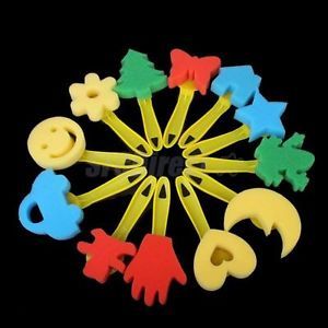 Set of 12pcs Colorful Different Shapes Kids Crafting Painting Sponge Stamp Toys