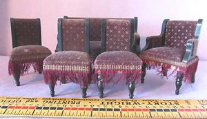 5 Antique Biedermeier Doll House Miniature Parlor Set Settee Chairs Walterhausen