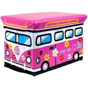 Kids Pink Childrens Girls Toy Box Storage Chest Seat Train Love Bus New
