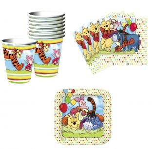 Winnie The Pooh Birthday Party Supplies Kit Plates Napkins Cups Set for 8 16