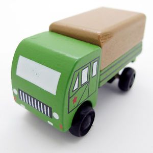 Green White Hand Made Wooden Mini Military Vehicle Soldier Car Baby Kids Toy 076