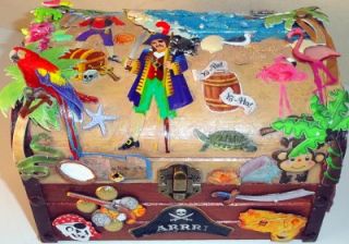 OOAK Handmade XLG Kid's Decorated Wood Pirate Treasure Chest Jewelry Trinket Box