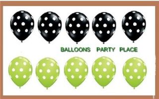 10 Polka Dot Balloons Lime Green Black Party Supplies