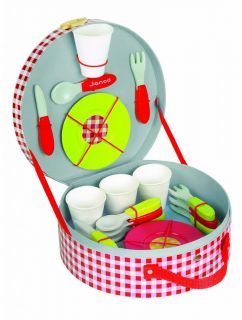 Janod Juratoys Wooden Picnic Basket Hamper Play Food Kids Preschool Kitchen Set