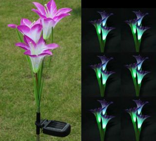 Purple Lily Solar Powered 3 LED Flower Garden Decor Balcony Party Home Light