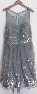 Ruby Rox Sz 24 Sleeveless Sequin Dress w Tulle Detail Gray Silver New