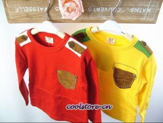 Kids Boys Korean Style Toddlers Badge Long Sleeve Dress Shirts T Shirt Tops T11