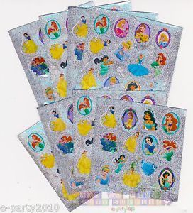 8 Sheets Disney Princess Stickers Sparkle Birthday Party Supplies Belle Snow