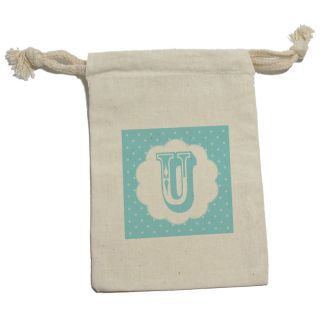 Letter U Initial Flower Blue Muslin Cotton Gift Party Favor Bags