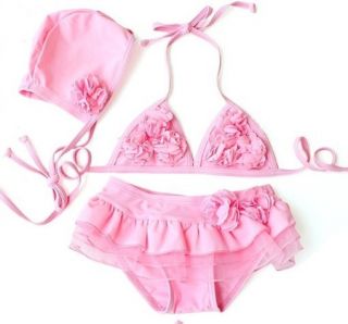 New Baby Girls Swimwear Pink Flower Kids Swimsuit Bikini Skirt Size 2 6T