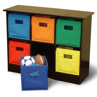 6 Bin Storage Cabinet Storage Unit Toy Box 6 Colored Baskets Expresso New